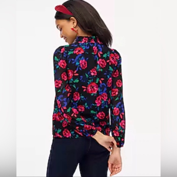 J Crew button front blouse collar floral cottagecore long sleeve petite medium - Picture 3 of 10